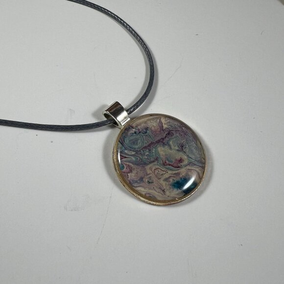 Purple, Blue, and White Acrylic Pour Necklace - Picture 3 of 3